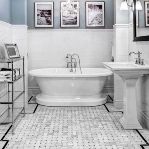 BASKETWEAVE CARRARA & NERO MARQUINA Marble Mosaic