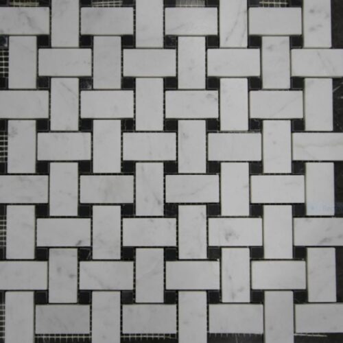 BASKETWEAVE CARRARA & NERO MARQUINA Marble Mosaic