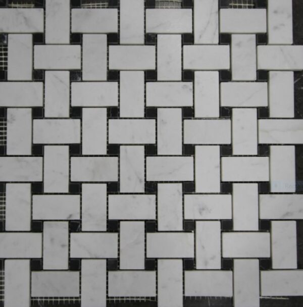 Basketweave Carrara & Nero Marquina Honed Marble Mosaic | Melbourne | Essendon | Sunbury | Luscombe Tiles
