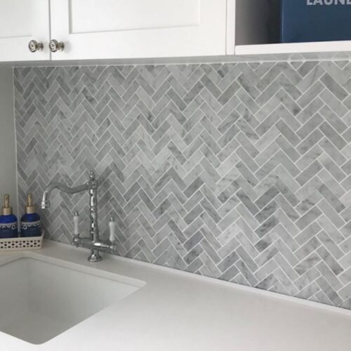 CARRARA HERRINGBONE 25x75mm Marble Mosaic