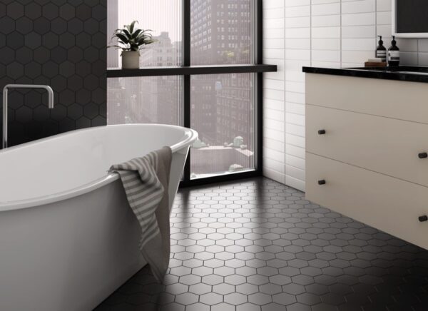 Kromatika Black Hexagon Tile | Feature Tile | Melbourne | Sunbury | Macedon Ranges | Luscombe Tiles