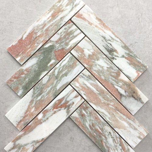 NORWEGIAN ROSE HERRINGBONE HONED Marble Mosaic