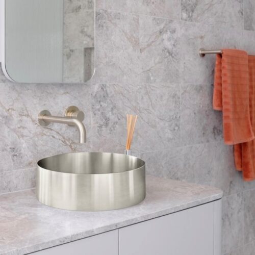 LAVELLO ROUND STEEL BATHROOM BASIN – 380x110mm – BRUSHED NICKEL