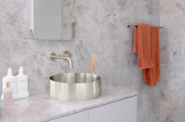 Lavello Brushed Nickel Round Steel Basin | Melbourne | Sunbury | Macedon Ranges | Luscombe Tiles