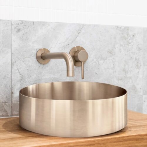LAVELLO ROUND STEEL BATHROOM BASIN 380x100mm – CHAMPAGNE
